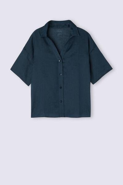 Navy Short-Sleeve Canvas Shirt, , large image number 2