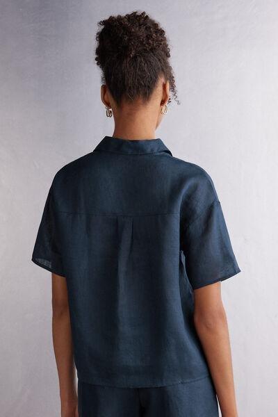 Navy Short-Sleeve Canvas Shirt, , large image number 3