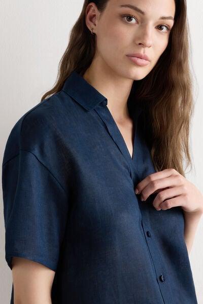 Navy Short-Sleeve Canvas Shirt, 5601_243J, large image number 5