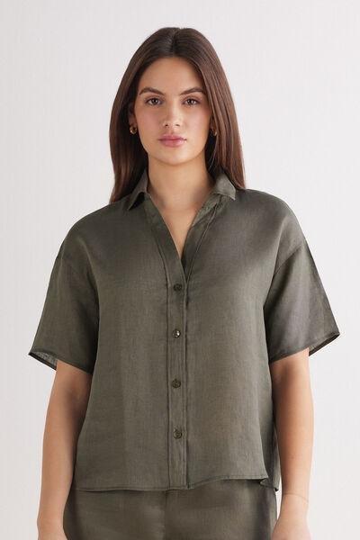 Green Short-Sleeved Canvas Shirt, , large image number 0