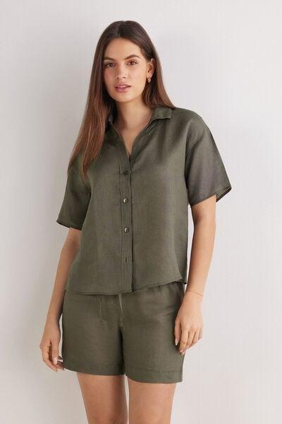 Green Short-Sleeved Canvas Shirt, 5601_660J, medium
