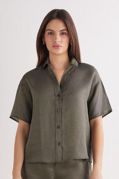 Green Short-Sleeved Canvas Shirt, 5601_660J, medium