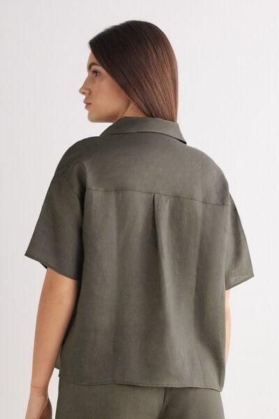 Green Short-Sleeved Canvas Shirt, 5601_660J, medium
