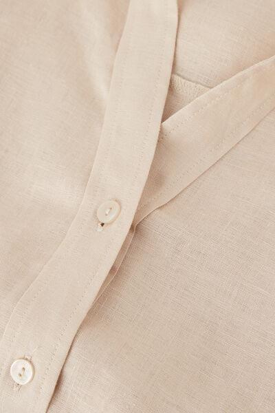 Beige Short-Sleeved Linen Canvas Shirt, , large image number 4