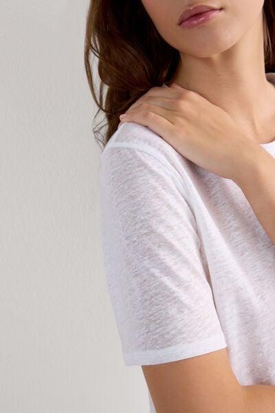 White Short-Sleeved Linen Shirt, White, large image number 5