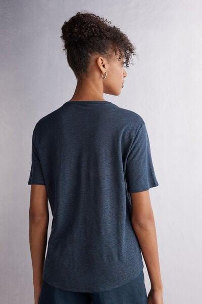 Navy Short-Sleeved Linen Shirt, 5601_243J, medium