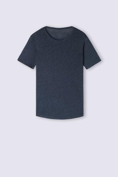 Navy Short-Sleeved Linen Shirt, 5601_243J, large image number 3