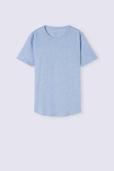Blue Short-Sleeved Linen Shirt, 5601_550J, large image number 2
