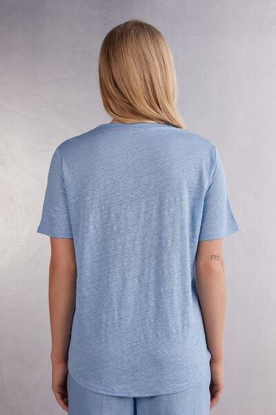 Blue Short-Sleeved Linen Shirt, 5601_550J, large image number 3