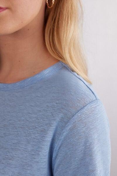 Blue Short-Sleeved Linen Shirt, 5601_550J, large image number 5