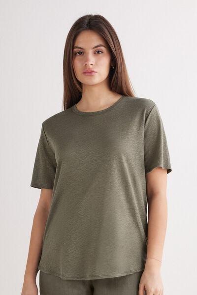 Green Short-Sleeved Linen Shirt, 5601_660J, large image number 0