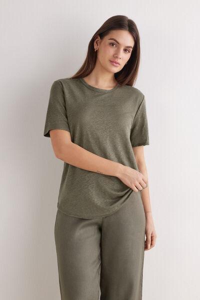 Green Short-Sleeved Linen Shirt, 5601_660J, large image number 1