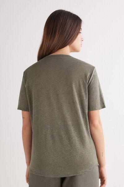 Green Short-Sleeved Linen Shirt, 5601_660J, large image number 3