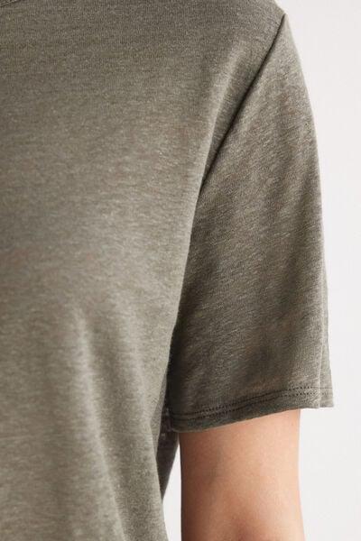Green Short-Sleeved Linen Shirt, 5601_660J, large image number 5