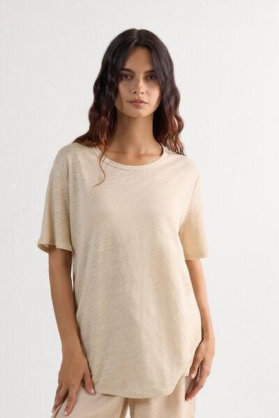 Beige Short-Sleeved Linen Shirt, 5601_913I, large image number 0