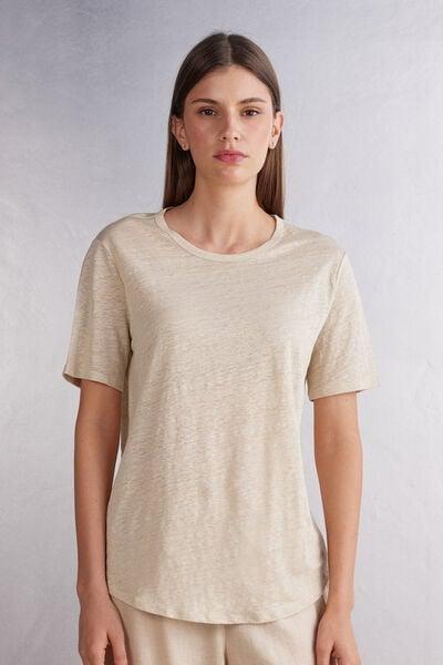 Beige Short-Sleeved Linen Shirt, 5601_913I, medium