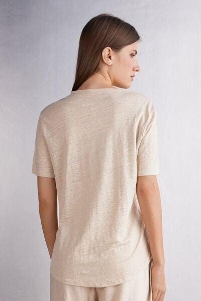 Beige Short-Sleeved Linen Shirt, 5601_913I, large image number 2