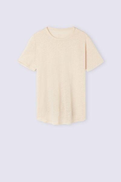 Beige Short-Sleeved Linen Shirt, 5601_913I, large image number 3