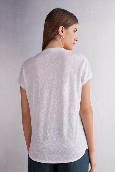 White Short-Sleeve Linen Top, White, large image number 2