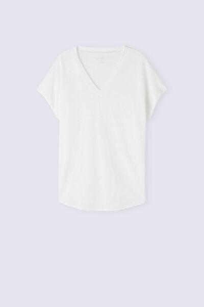 White Short-Sleeve Linen Top, White, large image number 3