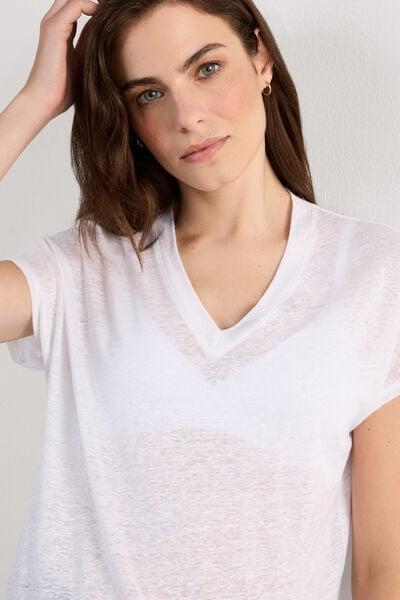 White Short-Sleeve Linen Top, White, large image number 5