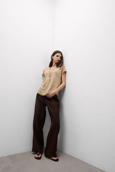 Beige The Pure Linen Short-Sleeved Linen Top, 5601_166K, large image number 0