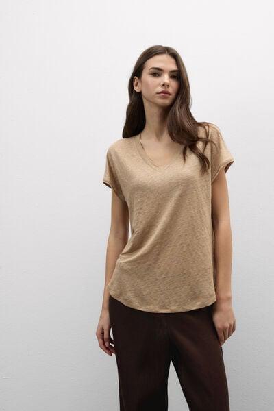 Beige The Pure Linen Short-Sleeved Linen Top, 5601_166K, large image number 1