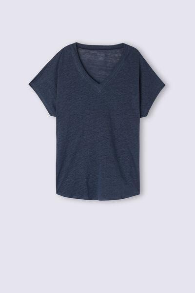 Blue Short-Sleeved Linen Top, 5601_243J, large image number 2