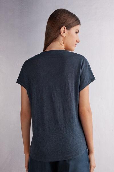 Blue Short-Sleeved Linen Top, 5601_243J, large image number 3