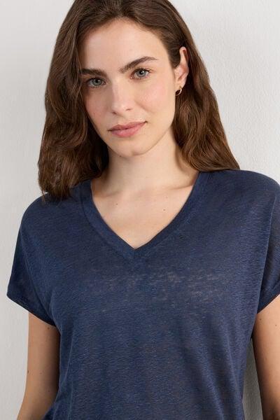 Blue Short-Sleeved Linen Top, 5601_243J, large image number 5