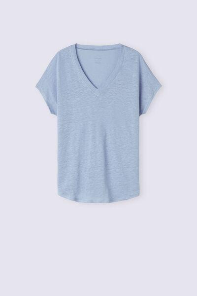 Blue Short Sleeve Linen Top, 5601_550J, large image number 2