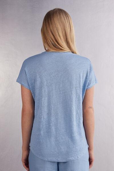 Blue Short Sleeve Linen Top, 5601_550J, large image number 3