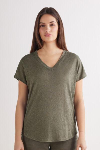 Green Short-Sleeved Linen Top, , medium