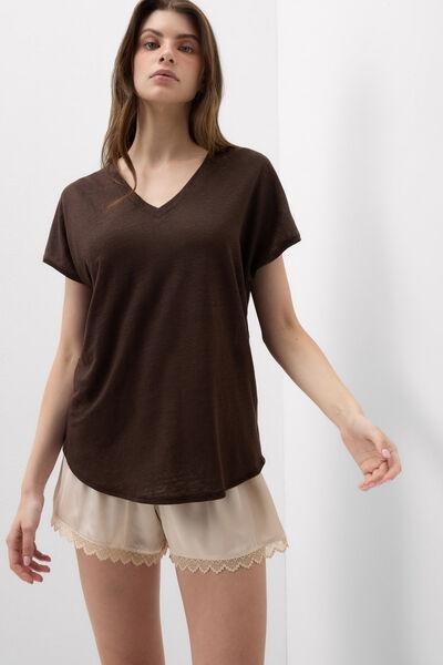 Brown The Pure Linen Short-Sleeved Linen Top, 5601_705J, large image number 1