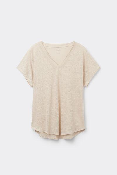 Beige Short-Sleeved Linen Top, 5601_913I, medium