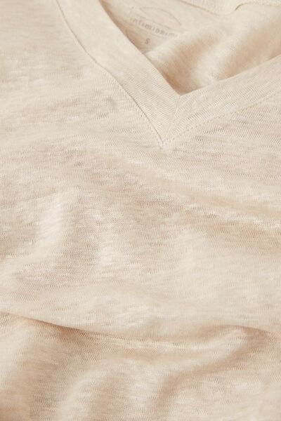 Beige Short-Sleeved Linen Top, 5601_913I, large image number 4