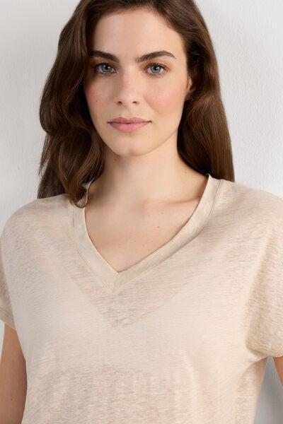 Beige Short-Sleeved Linen Top, 5601_913I, large image number 5