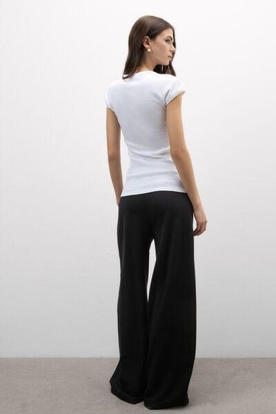 White Short-Sleeved Ribbed Superior Cotton Top, White, large image number 2