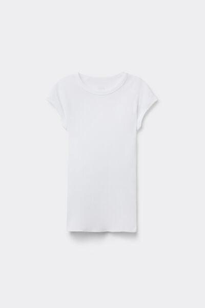 White Short-Sleeved Ribbed Superior Cotton Top, White, large image number 3