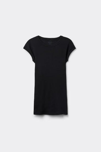 Black Short-Sleeved Ribbed Superior Cotton Top, Black, large image number 3