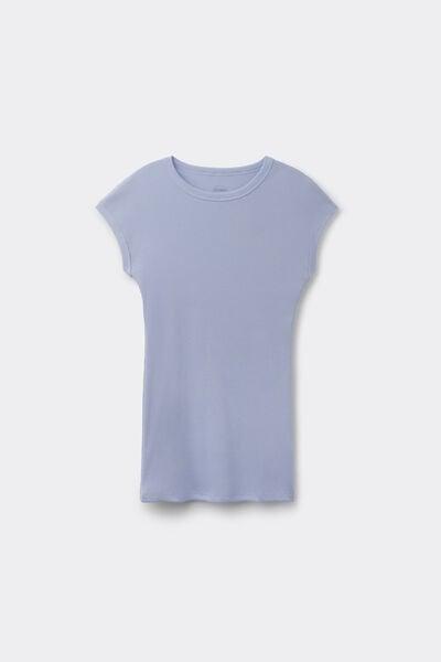 Blue Short-Sleeved Ribbed Superior Cotton Top, 5601_064K, large image number 3