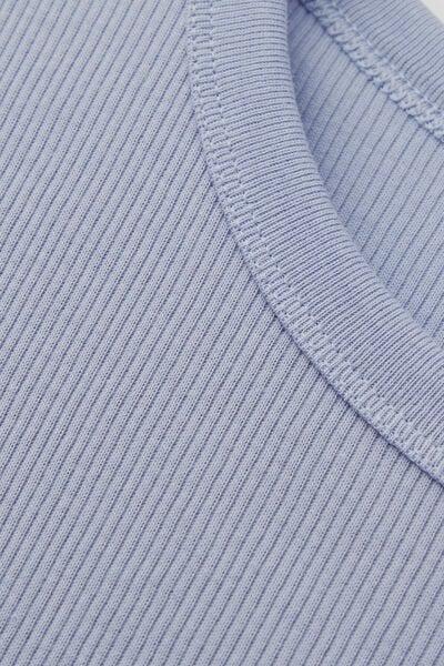 Blue Short-Sleeved Ribbed Superior Cotton Top, 5601_064K, large image number 4