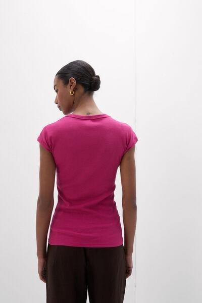 Pink Short-Sleeved Ribbed Superior Cotton Top, 5601_110K, large image number 2