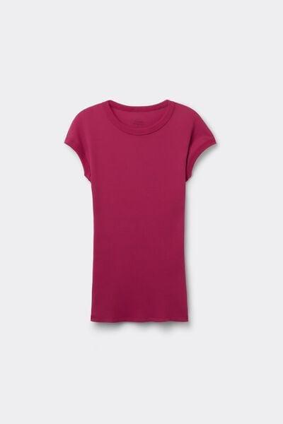 Pink Short-Sleeved Ribbed Superior Cotton Top, 5601_110K, large image number 3