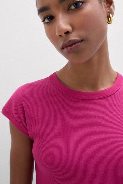 Pink Short-Sleeved Ribbed Superior Cotton Top, 5601_110K, large image number 5