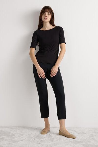 Black Boat-Neck Viscose Top, Black, large image number 0
