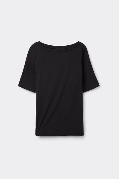 Black Boat-Neck Viscose Top, Black, large image number 3