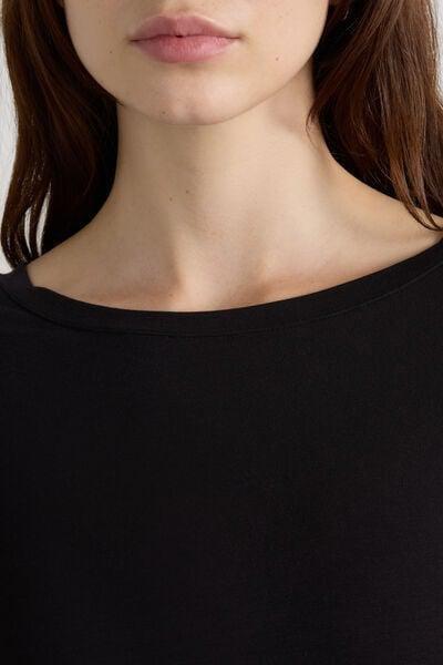 Black Boat-Neck Viscose Top, Black, large image number 5