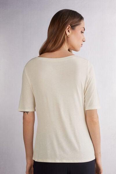 Cream Boat-Neck Viscose Top, Vanilla Ivory, large image number 2