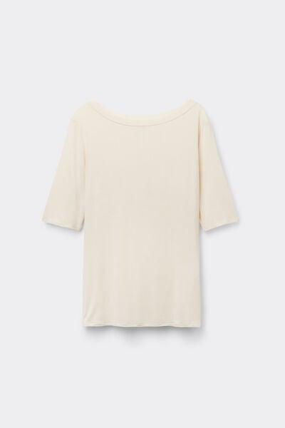Cream Boat-Neck Viscose Top, Vanilla Ivory, large image number 3